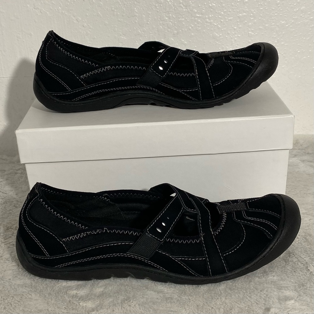 Clarks Bendables Black Leather Criss Cross Mary Jane Flats Women’s Size 8M - Picture 3 of 9